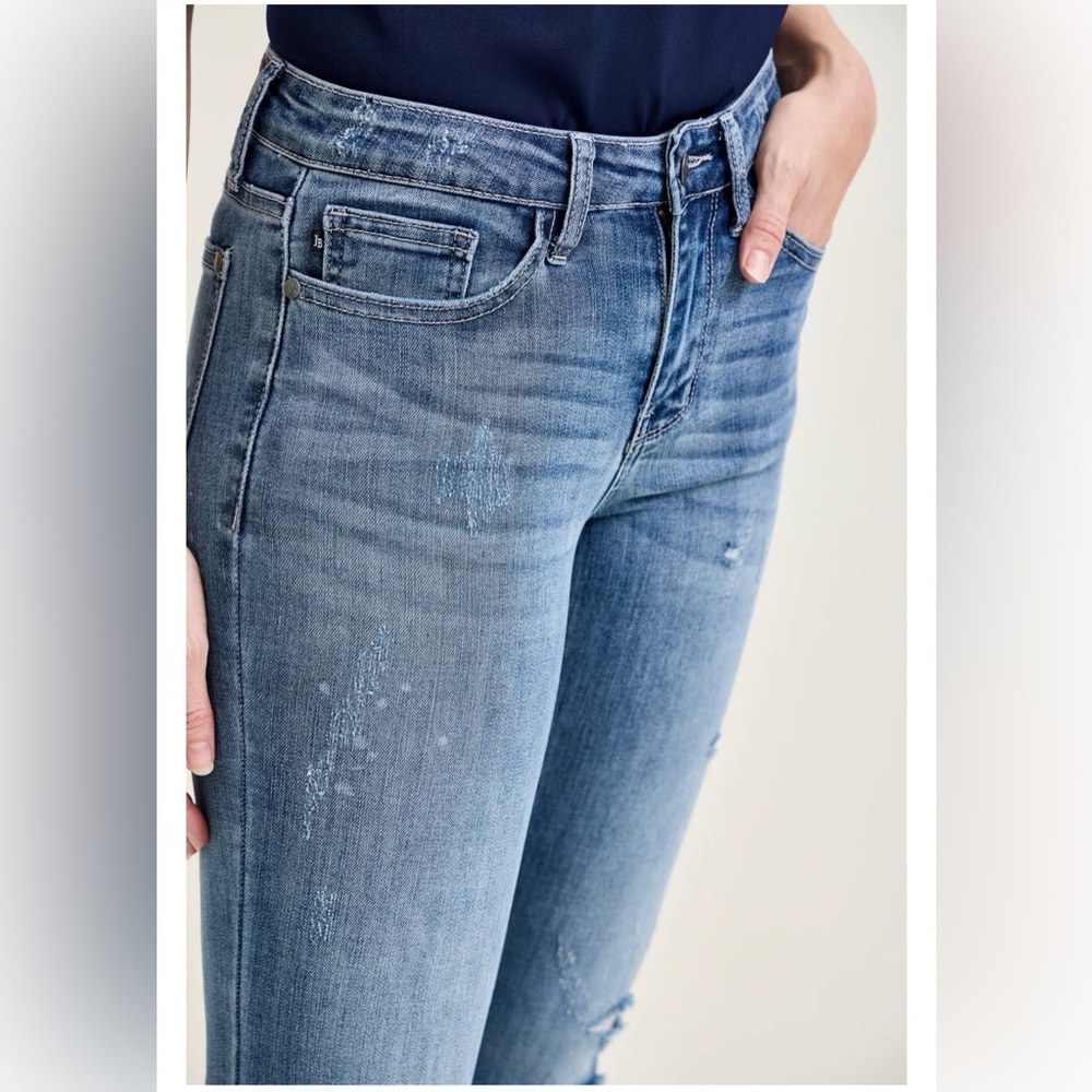 Judy Blue Womens Boyfriend Fit Jeans 7/28 Distressed High Rise Denim Casual Chic